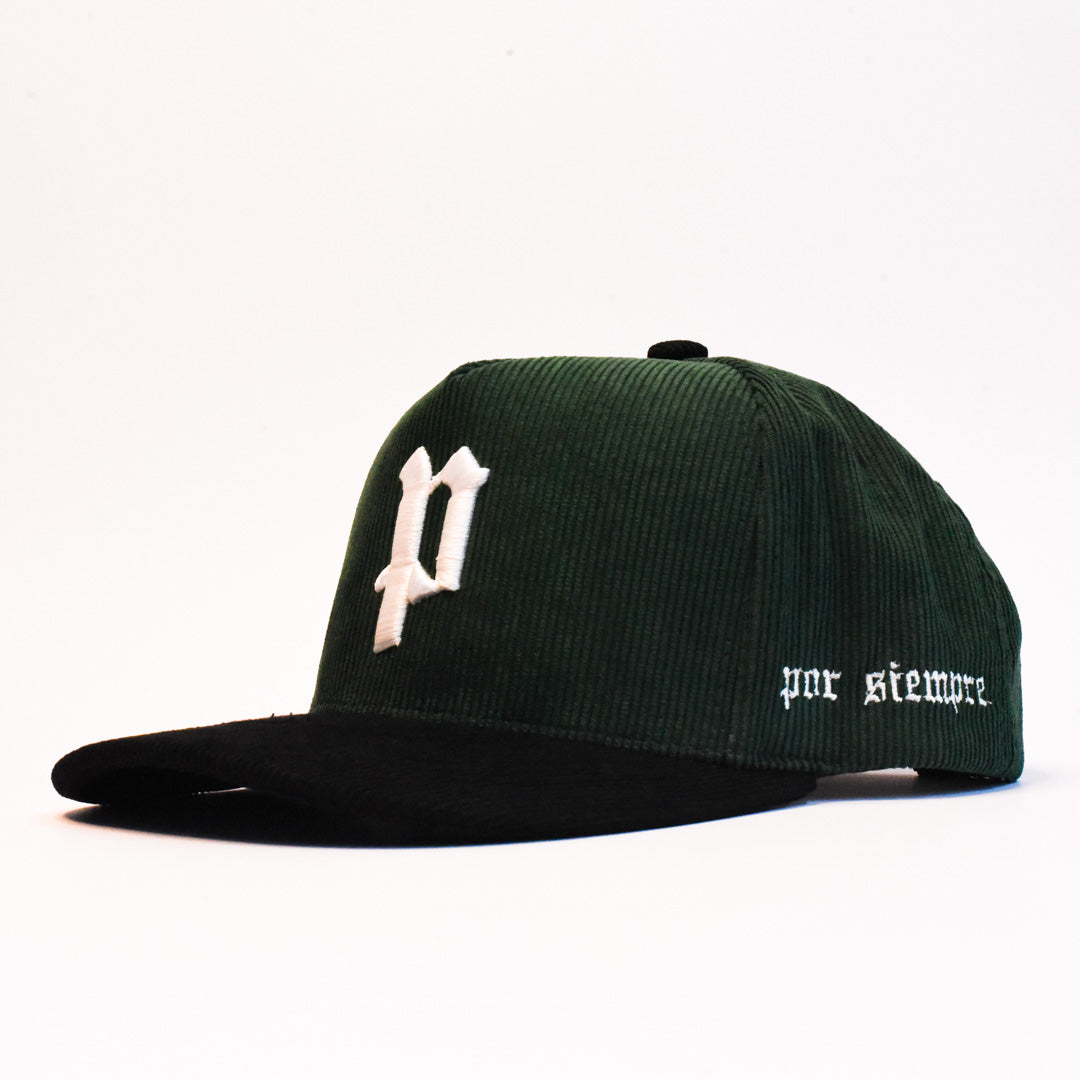 Green P Snapback. Exclusive Corduroy.